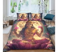 Fée Lotus Mystique Housse de Couette 3D Imprimée Microfibre Décor Chambre Ensemble de Linge de Lit Art Méditation Doux Respirant pour Adultes Adolescents Double（200x200cm
