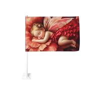 Fée mignonne endormie sur une fleur géante drapeau de voiture extérieur fenêtre clip 30 x 45 cm double face décoration de voiture