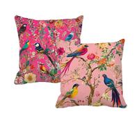 Feeaxeae Lot de 2 Housse de Coussin 40 x 40 cm Rose, Housse Coussin Oiseau en Lin Double Face, Taie d'oreiller Décorative avec Fermeture Éclair Invisible pour Canapé Salon Lit, Cadeau Femme, #b132s