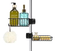 Feebee Porte Savon Sans Perçage, 2x Porte Shampoing Inox, Serviteur De Douche, Etagere, Noir, Porte Savon Barre Douche à Suspendre, Support Savon Gel Pour Tringle 18-27mm