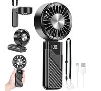Feebee Ventilateur Portable, Mini Ventilateur à Main USB Petit Ven-tilateur de Rechargeable de Poche 5 Vitesse 4000mAh Extérieur Batterie Hand Fan pour Bureau,Voyages,Maquillage,Camping(Noir)