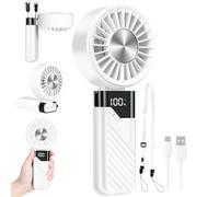 Feebee Ventilateur Portable, Mini Ventilateur à Main USB Petit Ven-tilateur Rechargeable de Poche 5 Vitesse 5200mAh Batterie Hand fan de Bureau Pliable pour Bureau,Voyages,Maquillage,Camping(Blanc)