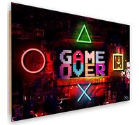Feeby 1 pièces Image Panneau Déco 90x60 cm Game Over Jeux Pour le joueur Gaming Image décoration murale Tableau Déco Mural Salle De Séjour Symboles Console De Jeu Abstraction multicolore