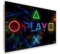 Feeby 1 pièces Image Panneau Déco 90x60 cm Jouer PLAY Gaming Pour le joueur Image décoration murale Tableau Déco Mural Salle De Séjour Abstraction Console De Jeu Symboles multicolore