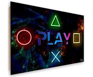 Feeby 1 pièces Image Panneau Déco 90x60 cm Jouer PLAY Gaming Pour le joueur Image décoration murale Tableau Déco Mural Salle De Séjour Abstraction Console De Jeu Symboles multicolore