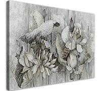 Feeby 1 pièces Tableau sur toile XXL 115x70 cm Botanique Feuilles Abstraction Art Image Deco Image Photo Graphique Tableux Couloir Fleuriste Nature Plante gris