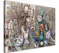 Feeby 1 pièces Tableau sur toile XXL 115x70 cm Égypte Scarabée Pharaon Art Image Deco Image Photo Graphique Tableux Couloir Fleurs Plantes multicolore