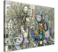 Feeby 1 pièces Tableau sur toile XXL 115x70 cm Pharaon Égypte Scarabée Art Image Deco Image Photo Graphique Tableux Couloir Plantes Fleurs multicolore