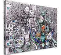 Feeby 1 pièces Tableau sur toile XXL 115x70 cm Scarabée Égypte Pharaon Art Image Deco Image Photo Graphique Tableux Couloir Fleurs Plantes multicolore