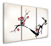 Feeby 3 pièces Impression sur toile 90x60 cm Fleurs écloses Japon Cerisier Tableau Moderne Tableau Photo Chambre à Coucher Peinture Pétales rouges Branche d'arbre beige