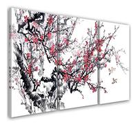 Feeby 3 pièces Impression sur toile 90x60 cm Peinture Japon Fleurir des cerisiers Tableau Moderne Tableau Photo Chambre à Coucher Asie Pétales Fleurs Branches d'arbre blanc