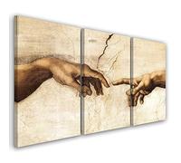 Feeby 3 pièces Impression sur Toile Intissé 120x60 cm Création d'Adam Reproduction Michel-Ange Image décoration Murale Design Chambre d'enfant Voûte Chapelle Sixtine Mains beige