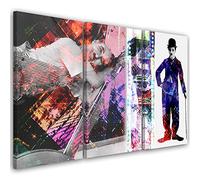 Feeby 3 pièces Impression sur Toile Intissee 120x80 cm Charlie Chaplin Portrait Abstraction Art Image Deco Artistique Salon Esthétique Comédien Culture pop Acteur violet