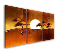 Feeby 3 pièces Impression sur Toile Intissee 60x30 cm Sahara Afrique Des arbres Sable Image Photo Graphique Tableux Couloir Chaleur Soleil brûlant Oasis marron