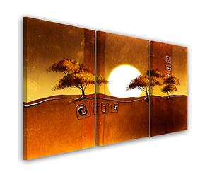Feeby 3 pièces Impression sur Toile Intissee 60x30 cm Sahara Afrique Des arbres Sable Image Photo Graphique Tableux Couloir Chaleur Soleil brûlant Oasis marron