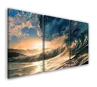 Feeby 3 pièces Tableau Photo 120x60 cm Sport Surfant Océan Grandes vagues Image décoration murale Tableau Déco Mural Salle De Séjour Mer Tempête Nager Les éclaboussures d'eau bleu