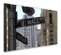 Feeby 3 pièces Tableau sur toile XXL 120x80 cm New York Wall Street Manhattan Art Image Deco Image Photo Graphique Tableux Couloir Ville Grattes ciels Bourse beige
