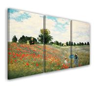 Feeby 3 pièces Tableau toile 60x30 cm Claude Monet Coquelicots Réplique Image Photo Art Image Deco Artistique Salon Esthétique Prairie Nature Paysage multicolore