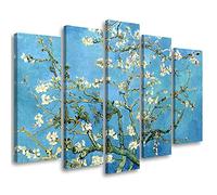 Feeby 5 pièces Impression sur Toile Intissé 150x100 cm Reproduction Vincent Van Gogh Amandier en fleurs Image Moderne Tableau Déco Mural Salle De Séjour Fleurs Plantes Nature bleu