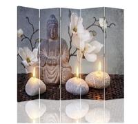 Feeby Cloison amovible Paravent intérieur, deux faces 5 panneaux, Bouddha Pierre naturelle 180x180 cm