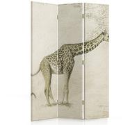 Feeby Frames Paravent Intérieur Paravent Toile Paravent Déco Cloison de Séparation Paravent 1 Face 3 Panneaux 110x180 cm Moderne Vintage Style Coloniale Girafe Composition Beige Brun