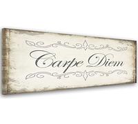 Feeby Frames, Tableau Déco, Impression sur toile, Décoration murale, Image imprimée, 40x120 cm, CARPE DIEM, TEXTE, DESSINS, RUSTIQUE, GRIS