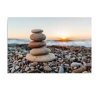 Feeby Frames, Tableau Imprimé XXL sur Toile, Canvas 50x70 cm, Galets, Zen, Beige, Gris, Orange