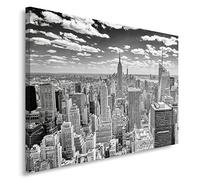 Feeby Frames, Tableau Imprimé XXL sur Toile, Panneau Unique, Deco Canvas 50x70 cm, Panorama New York, Noir et Blanc