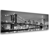Feeby Frames, Tableau imprimé xxl, Tableau imprimé sur toile, Tableau deco, Canvas 30x90 cm, BLANC, NEW YORK CITY, CITY, EAU, BÂTIMENTS, GRATTE-CIELS, ARCHITECTURE, AVIS, BLACK ET PONT DE BROOKLYN