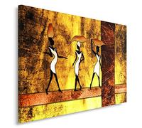 Feeby Frames, Tableau imprimé xxl, Tableau imprimé sur toile, Tableau deco, Canvas 60x80 cm, AFRIQUE, FEMMES, PANIERS, VASES, TRIBU, BANDES, JAUNE, BRUN