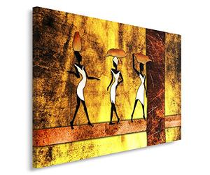 Feeby Frames, Tableau imprimé xxl, Tableau imprimé sur toile, Tableau deco, Canvas 60x80 cm, AFRIQUE, FEMMES, PANIERS, VASES, TRIBU, BANDES, JAUNE, BRUN