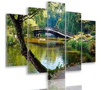 Feeby Frames, Tableau multi panneau 5 parties, Tableau imprimé xxl, Tableau imprimé sur toile, Tableau deco, Pentaptyque Type A, 70x100 cm, VUE, LAC, PETIT PONT, VERT