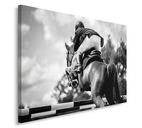 Feeby Frames, Tableau seul panneau, Tableau imprimé xxl, Tableau imprimé sur toile, Tableau deco, Canvas 40x60 cm, SPORT, CAVALIER, CHEVAL, COURSE, NOIR ET BLANC
