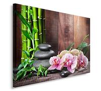 Feeby Frames, Tableau seul panneau, Tableau imprimé xxl, Tableau imprimé sur toile, Tableau deco, Canvas 50x70 cm, ZEN, BAMBOUS, ORCHIDÉE, GALETS, MULTICOLORÉ