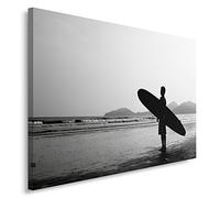 Feeby Frames, Tableau seul panneau, Tableau imprimé xxl, Tableau imprimé sur toile, Tableau deco, Canvas 70x100 cm, MER, SURFER, NOIR ET BLANC