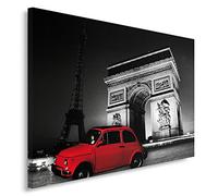 Feeby Frames, Tableau seul panneau, Tableau imprimé xxl, Tableau imprimé sur toile, Tableau deco, Canvas 30x40 cm, ARCHITECTURE, L'ARC DE TRIOMPHE, PARIS, TOUR EIFFEL, ROUGE, NOIR ET BLANC