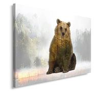 Feeby Frames, Tableau seul panneau, Tableau imprimé xxl, Tableau imprimé sur toile, Tableau deco, Canvas 70x100 cm, ANIMAUX, OURS, FORÊT, MULTI EXPOSURE, BLANC, BRUN