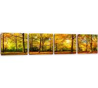 Feeby Image Panneau Déco 4 Parties Forêt Arbre Nature 200x50 cm Tableaux Tableau Mural Image Moderne Photo Décoration Murale Artistique Photographie Design Chambre Salon Cuisine Soleil Brun Vert