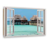 Feeby Image Panneau Déco 90x60 cm Vue Depuis la Fenêtre 1 pièce Tableaux Tableau Mural Image Moderne Décoration Murale Artistique Photographie Cuisine Salon Chambre à Coucher Zanzibar Bleu