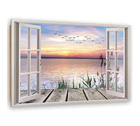 Feeby Image Panneau Déco Fenêtre Vue 3D XXL 120x80 cm 1 pièce Tableaux Tableau Mural Image Moderne Décoration Murale Artistique Photographie Cuisine Salon Chambre à Coucher Nature Bleu