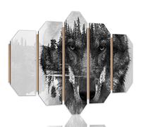 Feeby Image Panneau Déco loup 5 pièces déco nature gris 200x100 cm