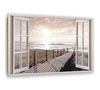 Feeby Image Panneau Déco Vue Depuis la Fenêtre Plage XXL 120x80 cm 1 pièce Tableaux Tableau Mural Image Moderne Décoration Murale Artistique Photographie Cuisine Salon Chambre à Coucher Beige
