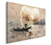 Feeby Impression sur Toile 100x70 cm 1 pièces Tableaux Tableau Mural Image Moderne Décoration Murale Artistique Photographie Cuisine Salon Chambre à coucher Venise Masque Modern Marron