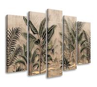 Feeby Impression sur toile 100x70 cm Palmes Exotisme Tropiques 5 pièce Tableaux Tableau Mural Image Photo Décoration Murale Artistique Photographie Design Salon Abstraction Feuilles Jungle vert