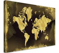 Feeby Impression sur toile 115x70 cm Continents Carte du monde 1 pièce Tableaux Tableau Mural Image Photo Décoration Murale Artistique Photographie Design Salon Carte des contours Abstrait or