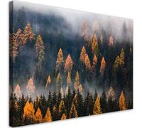 Feeby Impression sur toile 115x70 cm Des arbres Forêt dans la Brouillard 1 pièce Tableaux Tableau Mural Image Photo Décoration Murale Artistique Photographie Design Salon Nature Collines vert