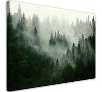 Feeby Impression sur toile 115x70 cm Forêt dans la Brouillard 1 pièce Tableaux Tableau Mural Image Photo Décoration Murale Artistique Photographie Design Salon Paysage Nature vert