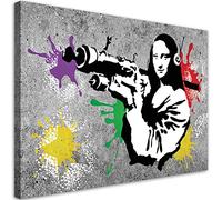 Feeby Impression sur toile 120x80 cm Banksy Mona Lisa 1 pièce Tableaux Tableau Mural Image Photo Décoration Murale Artistique Photographie Design Salon Chambre d'enfant Béton multicolore