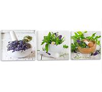 Feeby Impression Sur Toile 3 Parties Fines Herbes Plantes 150x50 cm Tableaux Tableau Mural Image Moderne Photo Décoration Murale Artistique Photographie Design Chambre Salon Cuisine Rustique Vert