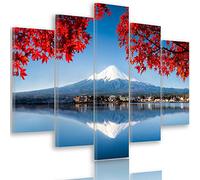 Feeby Impression Sur Toile 5 Pièces Arbre Lac Eau Type A 100x70 cm Tableaux Tableau Mural Image Moderne Photo Décoration Murale Artistique Design Chambre Salon Cuisine Montagnes Paysage Bleu Rouge